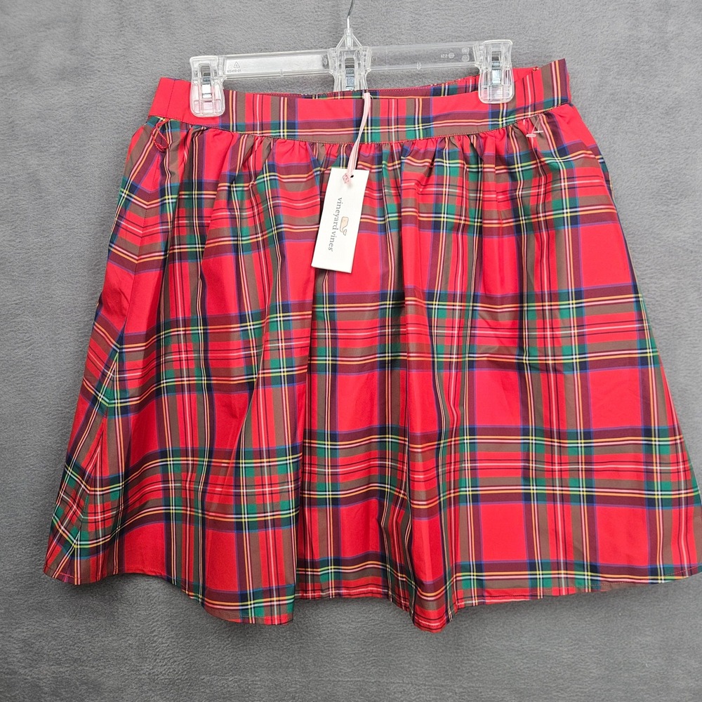 Vineyard Vines Jolly Plaid Taffeta Preppy Academia Party Skirt Red Size 10